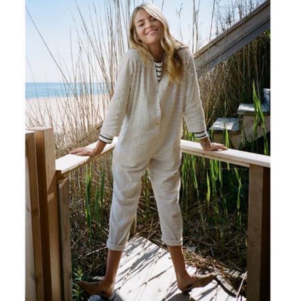 HATCH THE TAYLOR CRINKLED IVORY JUMPSUIT SIZE P